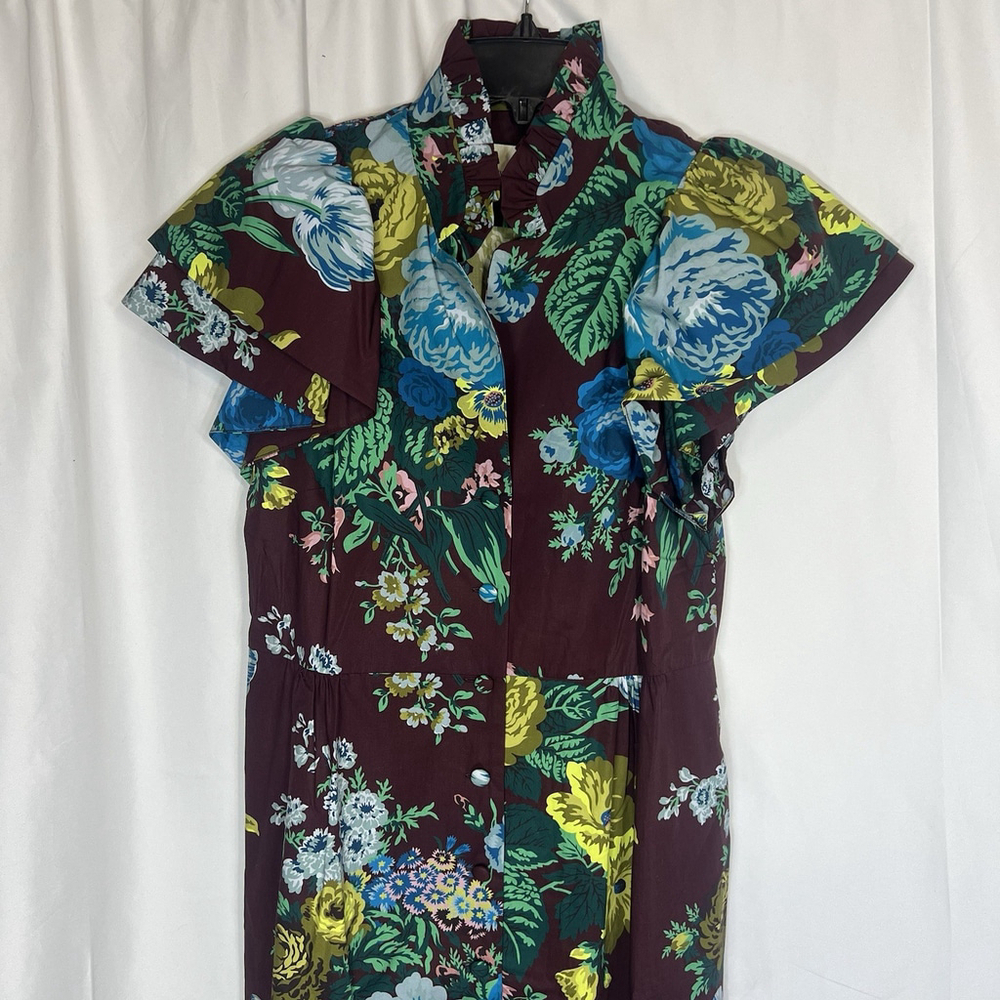 Tuckernuck Oxblood Verdant Alice Dress XS Floral Ruffles Merlot Preppy Classic - Picture 3 of 10
